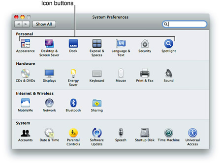 Icon buttons used in a toolbar