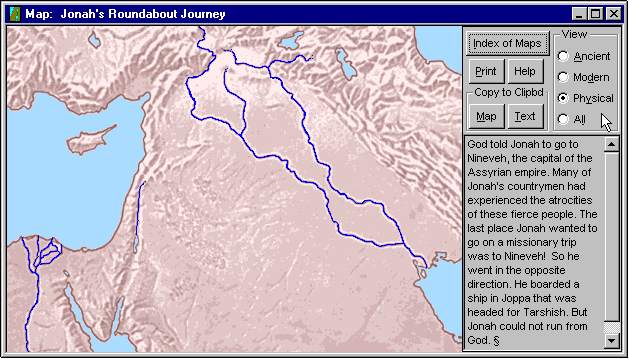 Physical Map of Jonah's Roundabout Journey