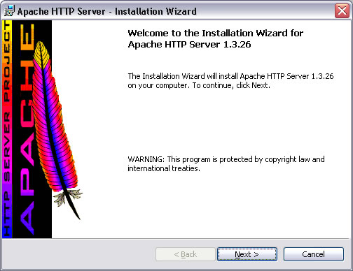 ┌vodnφ obrazovka instalace WebovΘho serveru Apache