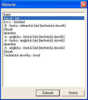 okno "historie"