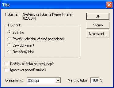 okno "tisk"