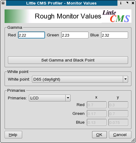 Setting gamma and monitor white space with qtmonitorprofiler.