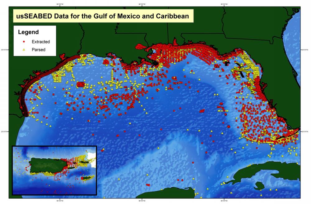 Map showing usSEABED Gulf of Mexico and Caribbean offshore data.