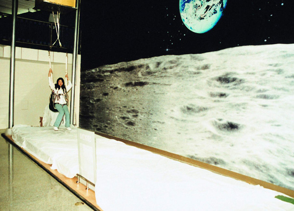 Walking on the moon in the Chinese Science and Technology Hall.