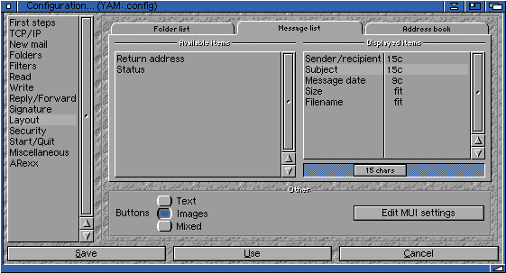 Configuration; GUI layout