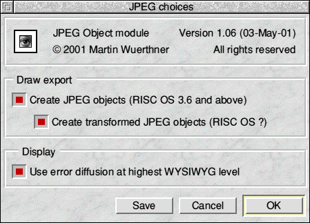 JPEGObject module Choices window