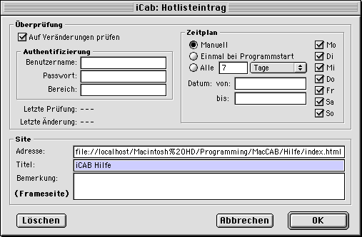 Konfigurationsdialog fƒr einen Hotlist-Eintrag