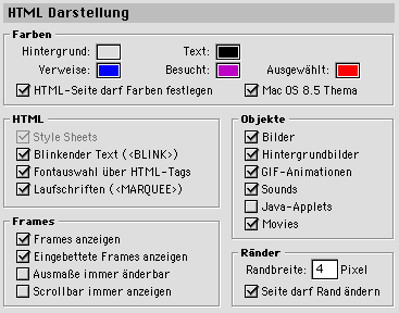 Konfiguration der HTML-Darstellung