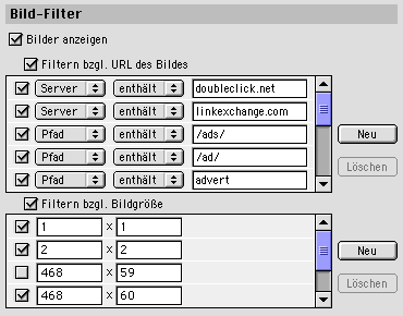 Konfiguration des Bildfilters