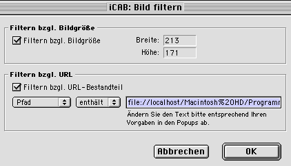 Dialog zur Konfiguration des Bildfilters