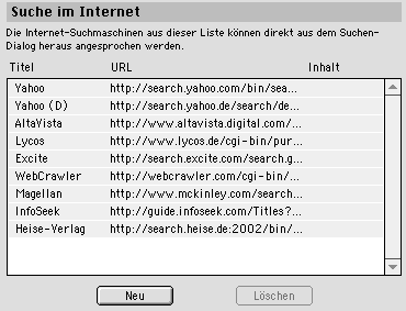 Konfiguration der Internetsuche