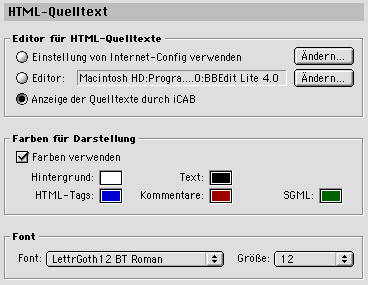 Konfiguration der Quelltext-Anzeige