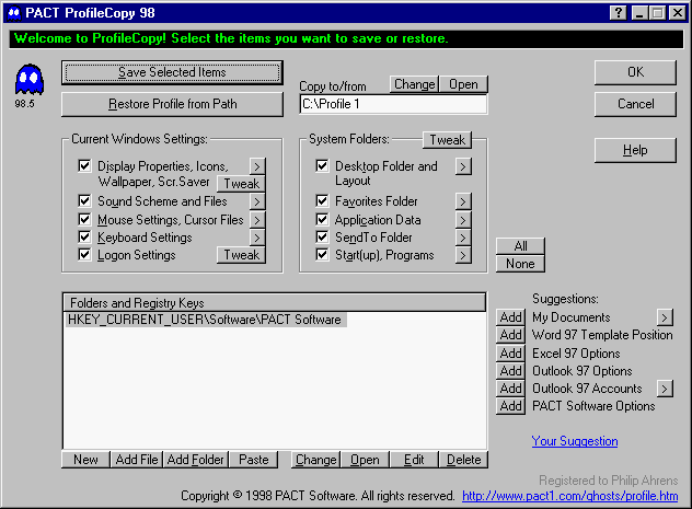 Save and Restore Windows Settings - PACT ProfileCopy 98