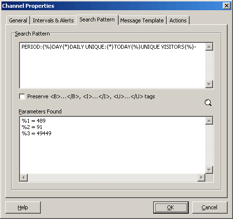 Channel Properties Window -> 'Search Pattern' Tab