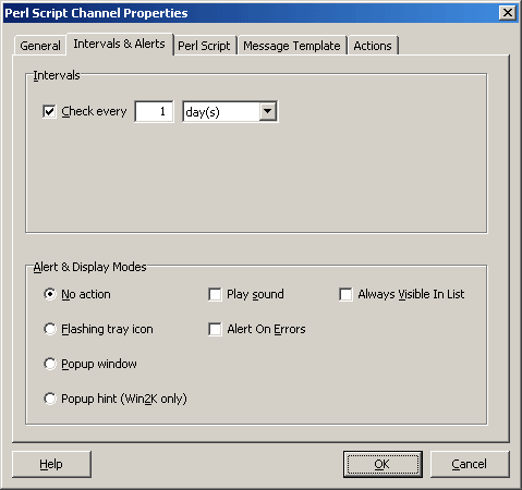 Perl Script Properties Window -> 'Intervals & Alerts' Tab