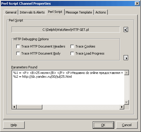 Perl Script Properties Window -> 'Perl Script' Tab