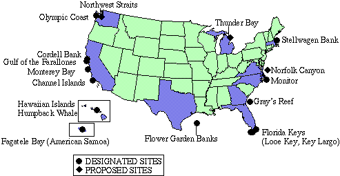 Map of the National Marine Sanctuaries