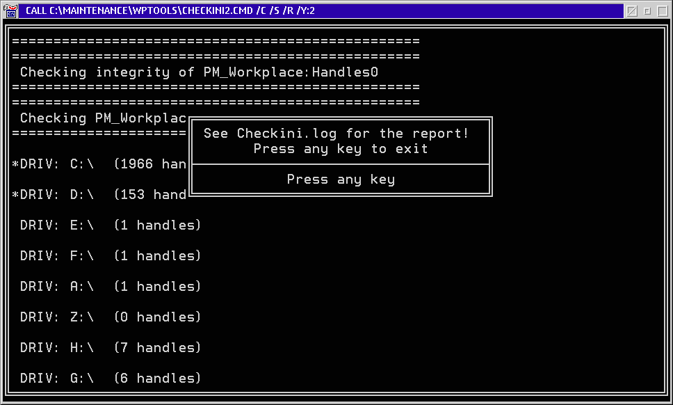 OS/2 command window for Checkini exit instructions