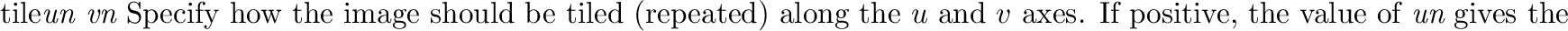 \begin{defkey}{map}{{\tt uv}}
Use the $uv$\ (inverse mapping) method associated...
...sected in order to map from 3D to determine
texturing coordinates.
\end{defkey}