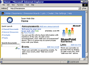Screen shot: SharePoint Team Services 