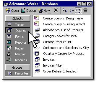 Database Window screen