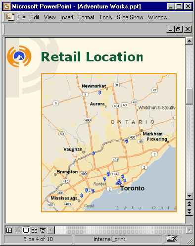 MapPoint map displayed in PowerPoint