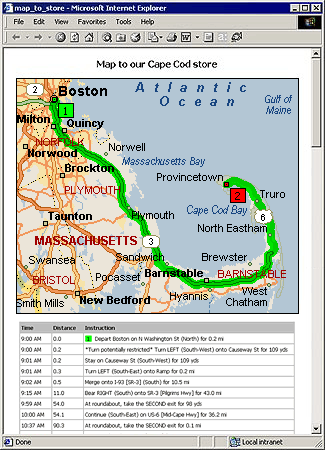 Highlighted map with driving instructions