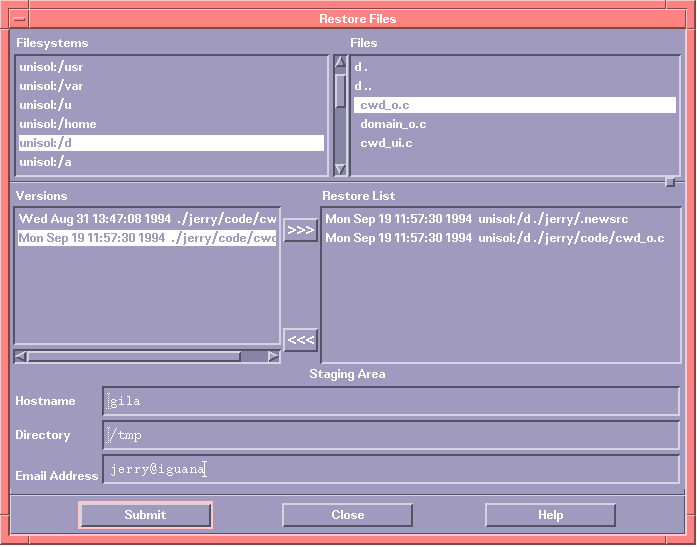 Image showing BART's file restore interface