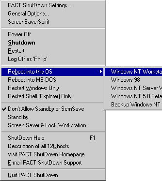 PACT ShutDown menu.